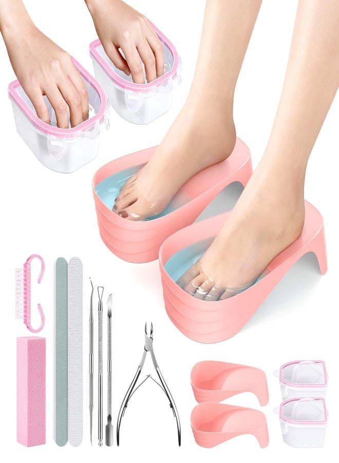 Yokilly Hand Toe Nail Soaking Bowl: 12PCS Large Size Hand & Foot Nail Soak Off Bowl for Nail Lovers - Acetone Proof Toe Soaking Tray with Manciure Pedicure Tools for Dip Powder Gel Polish Remover (Pink,Pink) - Image 1